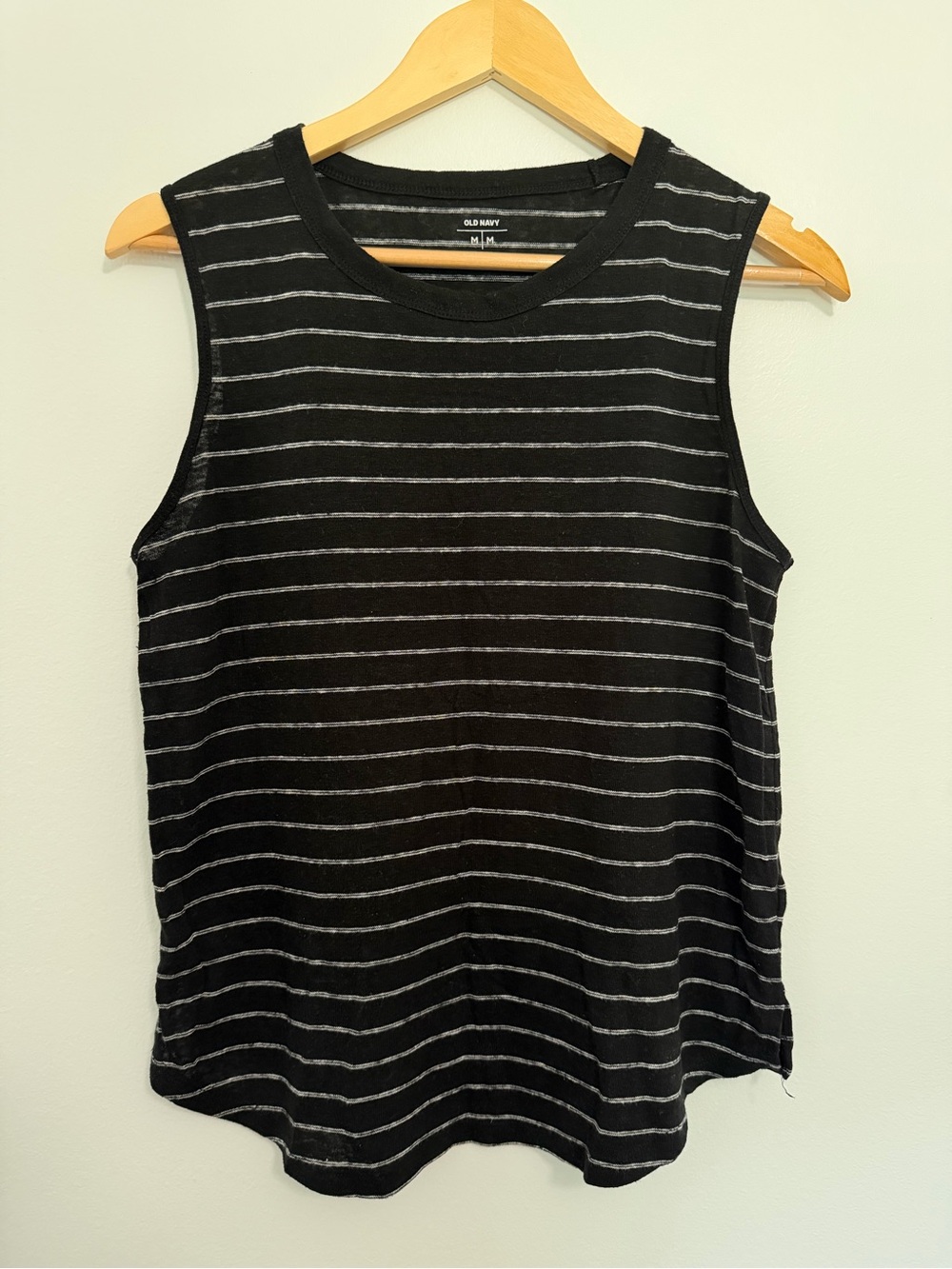 Old Navy Black White Striped Linen Blend Sleeveless Tank Top